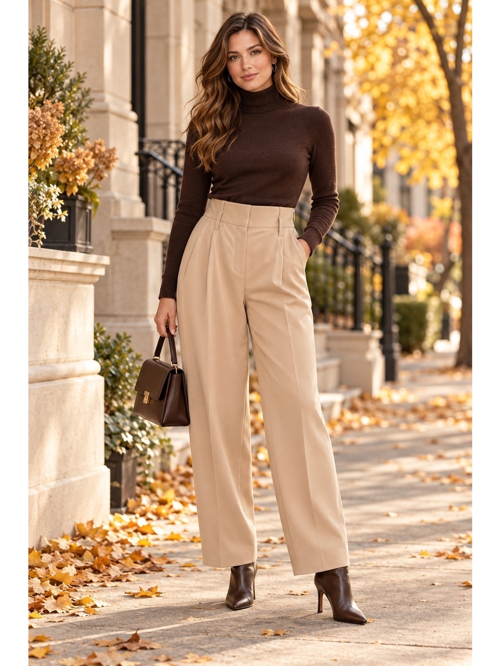Aritzia Babaton Power Pant Wide Leg Beige Khaki Crepe High Rise Trouser Size 10